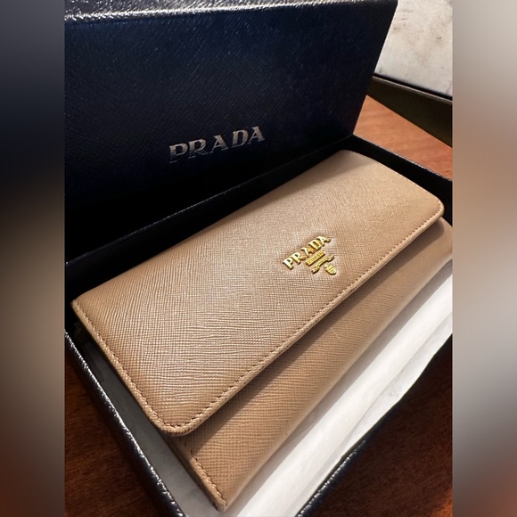 Prada Handbags - Prada Saffiano Long Wallet Camel